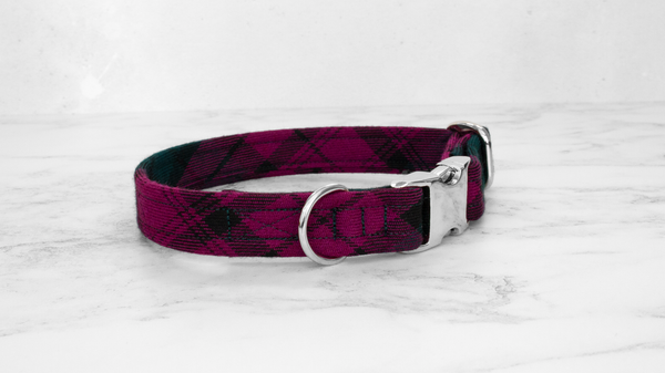 Dog Collar and Lead, Tartan with a Twist - Forest Green and Magenta