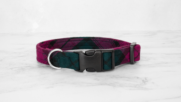 Dog Collar and Lead, Tartan with a Twist - Forest Green and Magenta