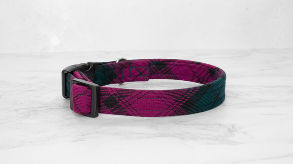 Dog Collar and Lead, Tartan with a Twist - Forest Green and Magenta