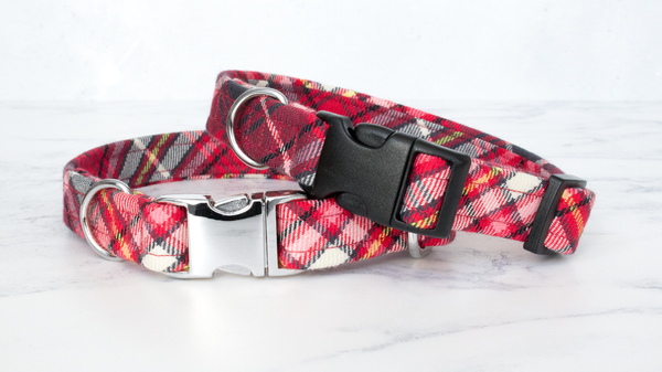 Dog Collar and Lead, Tartan with a Twist - Red and Grey