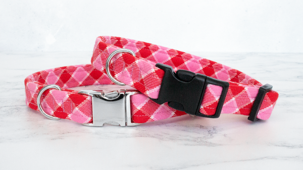 Dog Collar and Lead, Tartan with a Twist - Pink and Red