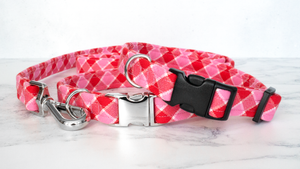 Dog Collar and Lead, Tartan with a Twist - Pink and Red