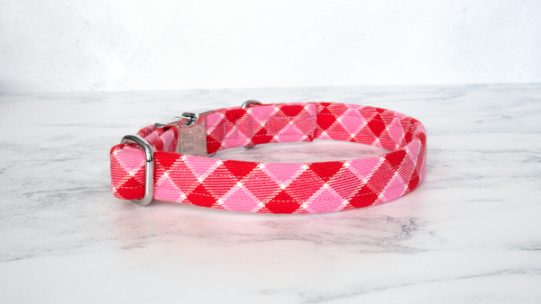 Dog Collar and Lead, Tartan with a Twist - Pink and Red