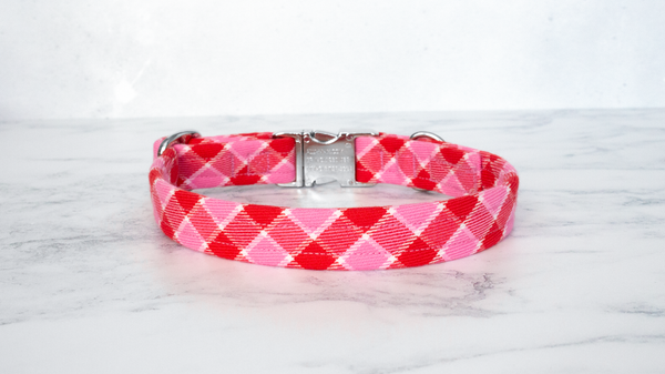 Dog Collar and Lead, Tartan with a Twist - Pink and Red