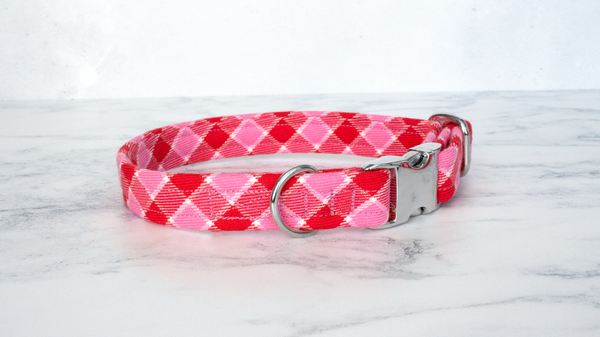 Dog Collar and Lead, Tartan with a Twist - Pink and Red