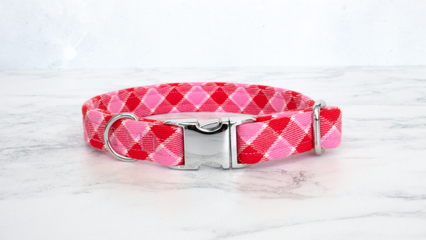 Dog Collar and Lead, Tartan with a Twist - Pink and Red