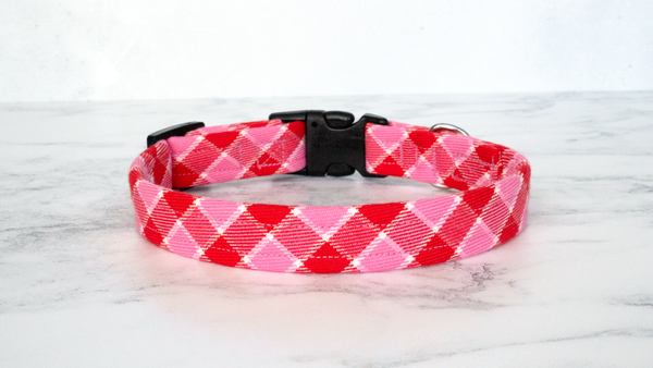 Dog Collar and Lead, Tartan with a Twist - Pink and Red