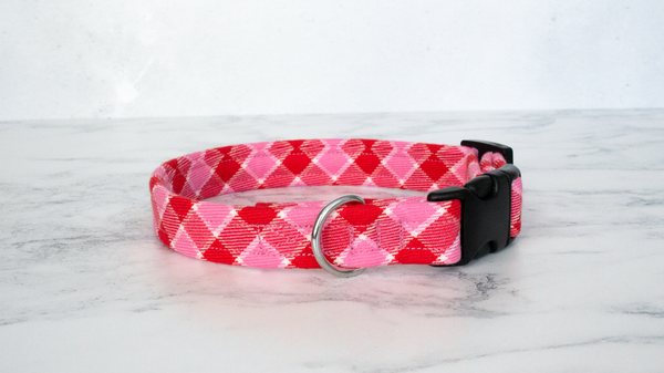 Dog Collar and Lead, Tartan with a Twist - Pink and Red