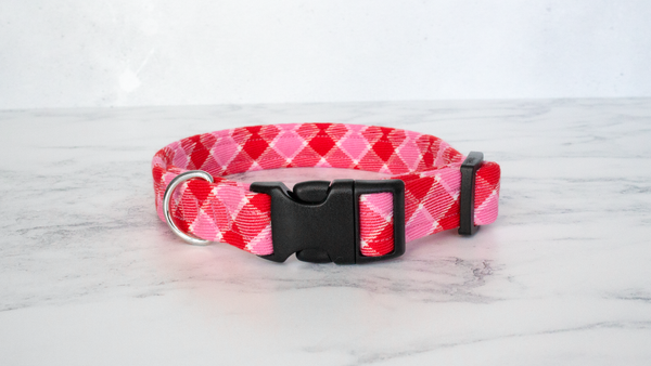Dog Collar and Lead, Tartan with a Twist - Pink and Red