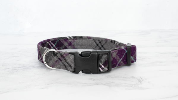 Dog Collar and Lead, Tartan with a Twist - Purple and Grey