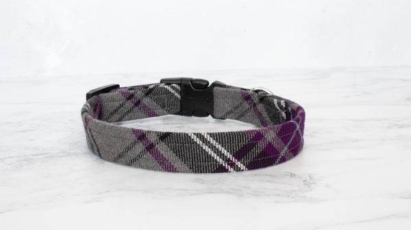 Dog Collar and Lead, Tartan with a Twist - Purple and Grey
