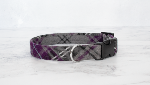 Dog Collar and Lead, Tartan with a Twist - Purple and Grey