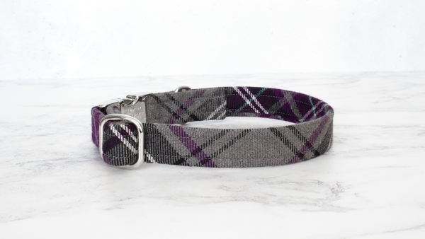 Dog Collar and Lead, Tartan with a Twist - Purple and Grey