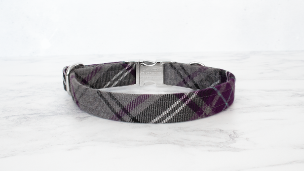 Dog Collar and Lead, Tartan with a Twist - Purple and Grey