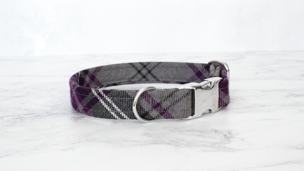 Dog Collar and Lead, Tartan with a Twist - Purple and Grey