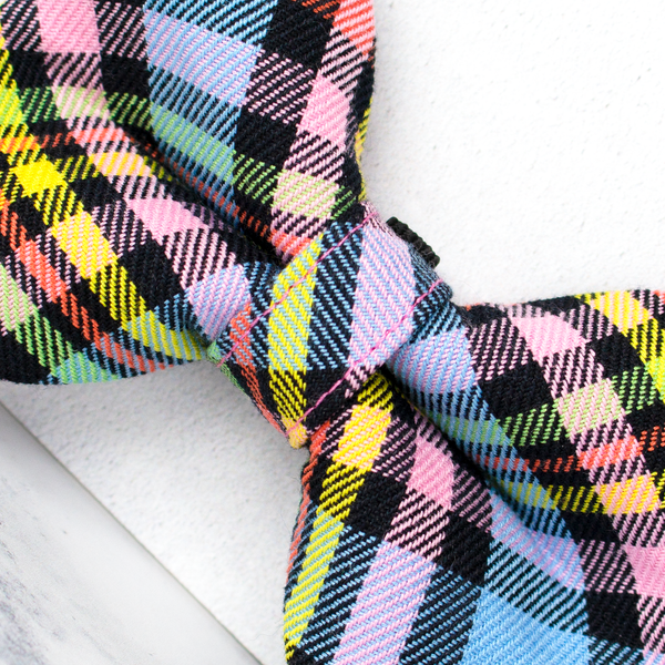 Dog Bow Ties, Tartan with a Twist - Black Rainbow
