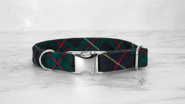 Dog Collar and Lead, Tartan with a Twist - Red and Yellow Line