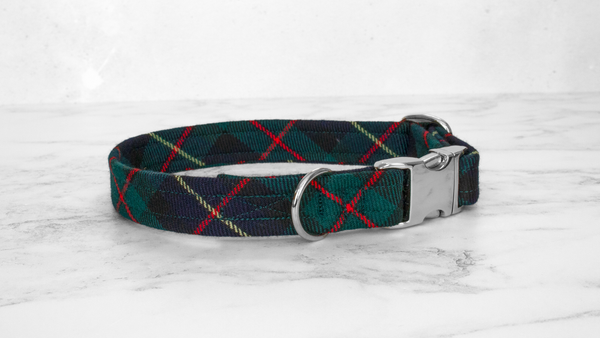 Dog Collar and Lead, Tartan with a Twist - Red and Yellow Line