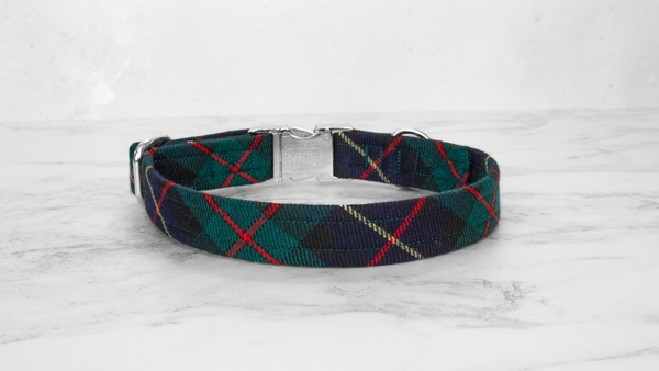 Dog Collar and Lead, Tartan with a Twist - Red and Yellow Line