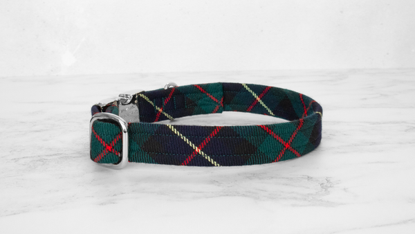 Dog Collar and Lead, Tartan with a Twist - Red and Yellow Line