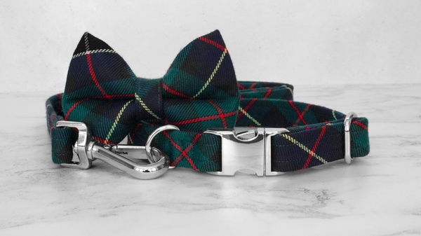 Dog Collar and Lead, Tartan with a Twist - Red and Yellow Line