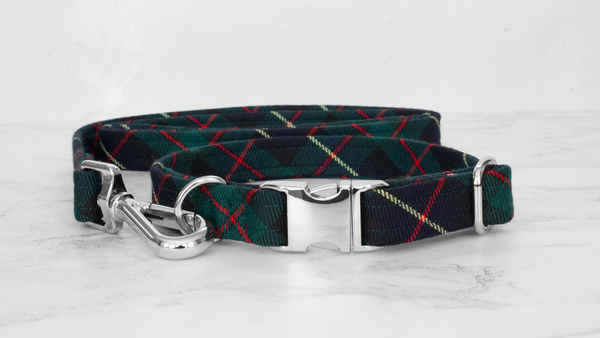 Dog Collar and Lead, Tartan with a Twist - Red and Yellow Line