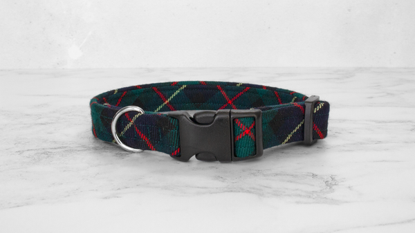 Dog Collar and Lead, Tartan with a Twist - Red and Yellow Line