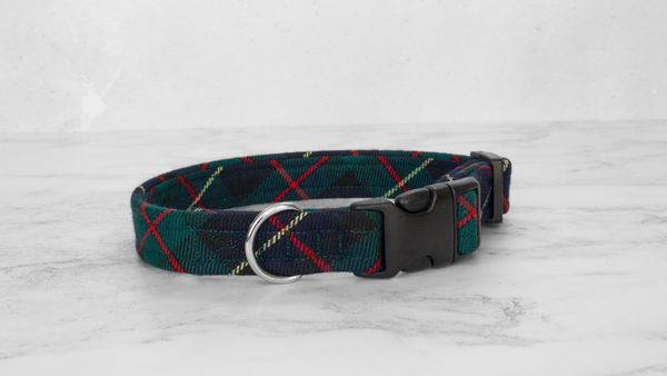 Dog Collar and Lead, Tartan with a Twist - Red and Yellow Line