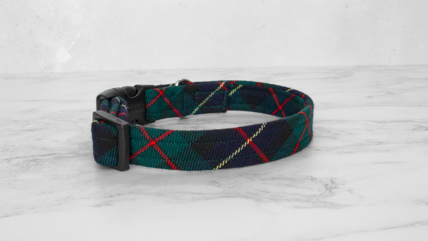 Dog Collar and Lead, Tartan with a Twist - Red and Yellow Line