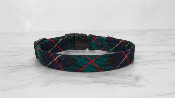 Dog Collar and Lead, Tartan with a Twist - Red and Yellow Line