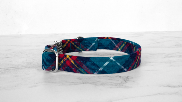 Dog Collar and Lead, Tartan with a Twist - Turquoise and Red