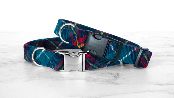 Dog Collar and Lead, Tartan with a Twist - Turquoise and Red