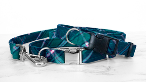 Dog Collar and Lead, Tartan with a Twist - Turquoise and Pink