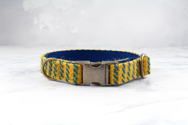 Dog Collar Harris Tweed® - Yellow and Blue Stripe