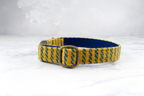 Dog Collar Harris Tweed® - Yellow and Blue Stripe