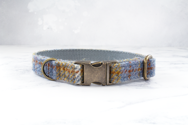 Dog Bow Ties, Harris Tweed®  - Mustard and Grey/Blue