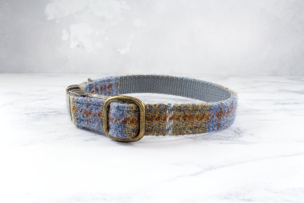 Dog Collar Harris Tweed® - Mustard and Grey/Blue