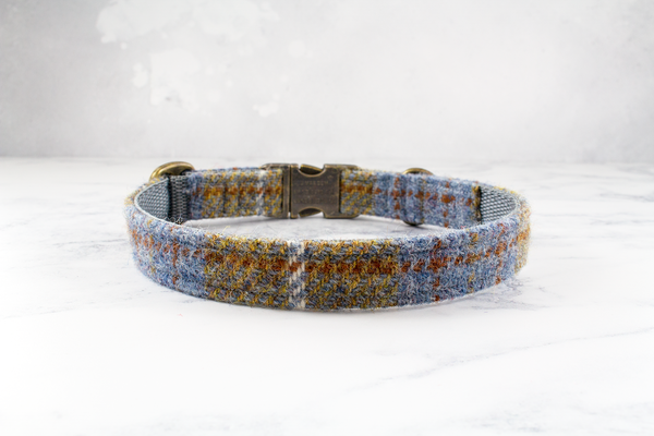 Dog Bow Ties, Harris Tweed®  - Mustard and Grey/Blue