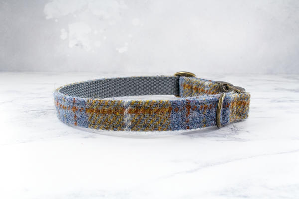 Dog Collar Harris Tweed® - Mustard and Grey/Blue