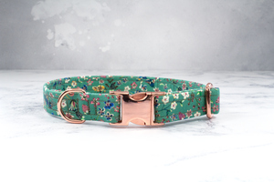 Dog Collar and Lead, handmade using Liberty of London, Tana Lawn. Rose Gold, Antique Brass and Silver Side Release Buckles 